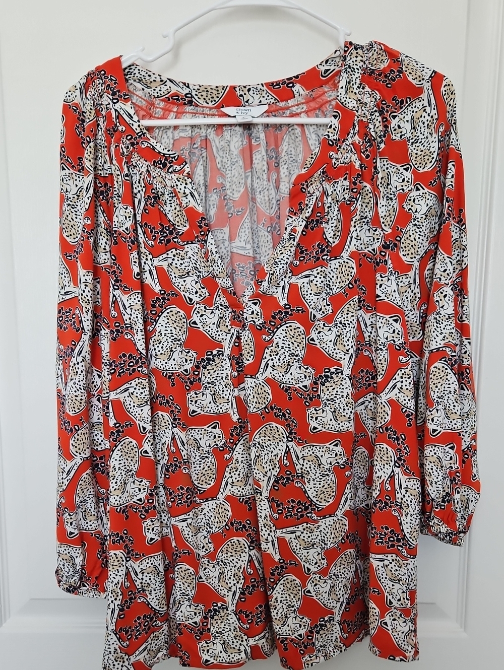 Crown & Ivy Red Leopard Print Blouse, Large